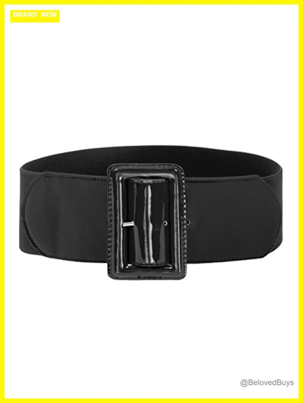 Vintage Stretchy Elastic Waist Belt PU Leather Chunky Buckle Women Accessory